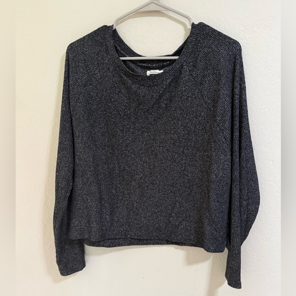 UpWest Gray Knit Cropped Long Sleeve Top Soft Relaxed S